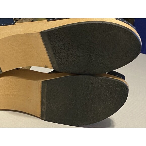 Swedish Hasbeens Peep Toe Clogs Sandals Women's Sz 39 Leather 8.5/9 Navy Blue - Picture 12 of 16